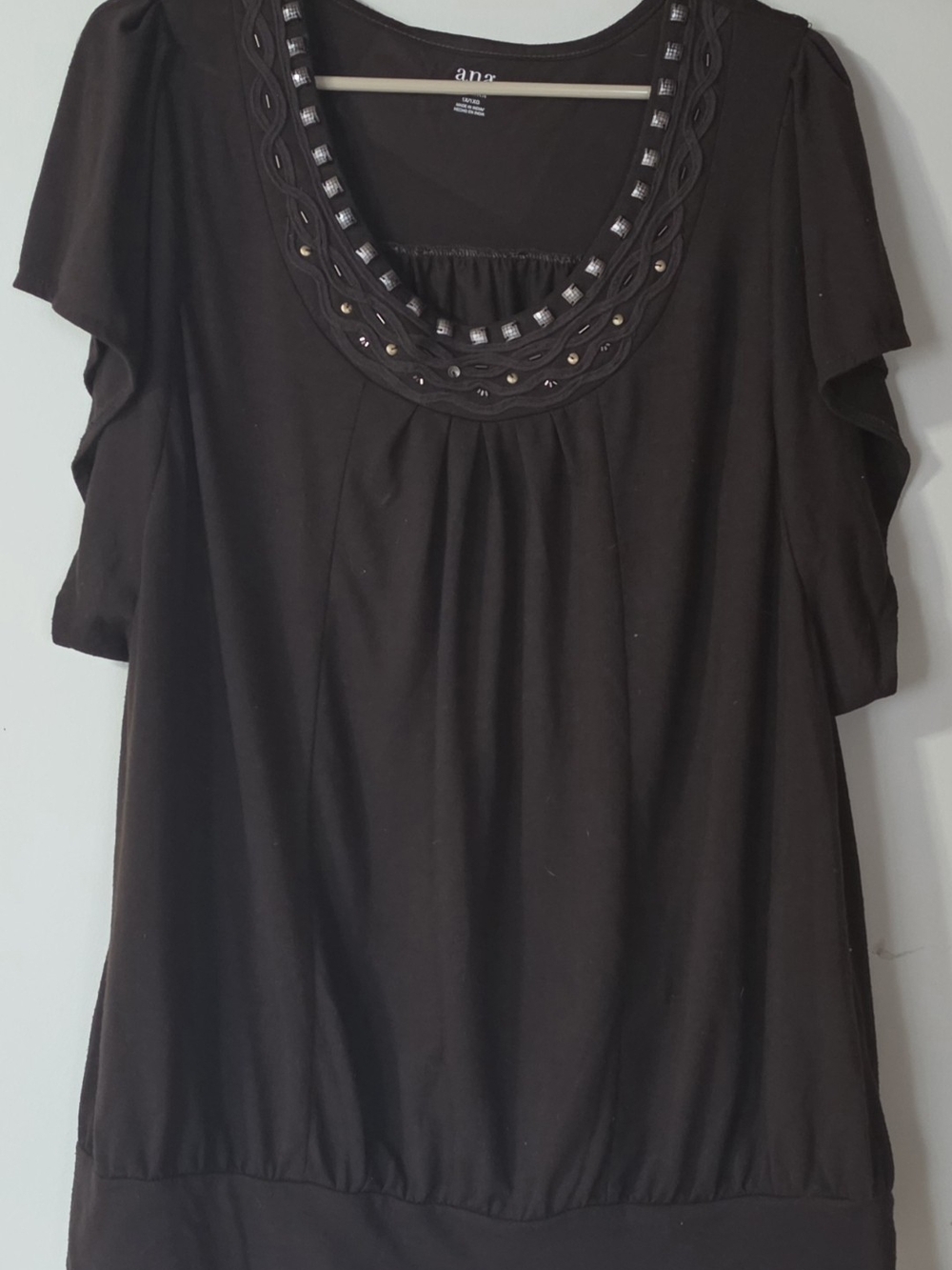 a.n.a Black Embellished Scoop Neck Women's Top